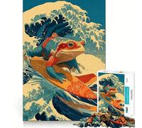 Surfing Frog Ukiyo-e Style 1000 Piece Jigsaw Puzzles for Adults Jigsaw Thought Toy Indoor Fun Accurate Edge Art Collectible (38x26cm)