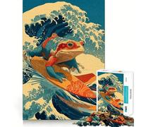Surfing Frog Ukiyo-e Style Jigsaw Puzzles for Teenagers 1000 Pieces Logic Game Home Pastime Precise Cut Festival Gift (38x52cm)