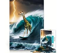 Surfing Giraffe in A Storm 1000 Piece Jigsaws for Teenagers Puzzle Brain Workout Toy Calm Escape Art Assembly Thoughtful Gift (38x52cm)