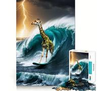 Surfing Giraffe in A Storm Jigsaw Puzzles 1000 Pieces for Adults Memory Boost Warm Time Image Assembly Fine Art Piece (38x26cm)