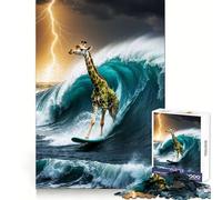 Surfing Giraffe in A Storm Jigsaw Puzzles 1000 Pieces for Adults Memory Boost Warm Time Image Assembly Fine Art Piece (38x26cm)