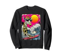 Surfing Giraffe riding Ocean Wave Surfer Animal Sunset Beach Sweatshirt
