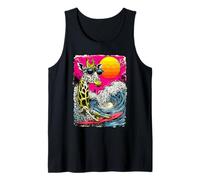 Surfing Giraffe Riding Ocean Wave Surfer Animal Sunset Beach Tank Top