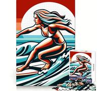 Surfing Girl Wpap Pop Art 1000 Piece Jigsaws for Adults Puzzle Intellect Toy Relaxing Fun Quality Cut Fine Art Piece (38x26cm)