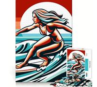 Surfing Girl Wpap Pop Art 1000 Piece Jigsaws for Adults Puzzle Intellect Toy Relaxing Fun Quality Cut Fine Art Piece (38x26cm)