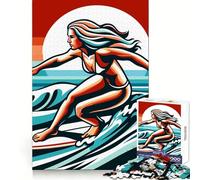 Surfing Girl Wpap Pop Art Jigsaw Puzzles for Teenagers 1000 Piece Enhance Recall Home Leisure Exact Edge (50x75cm)