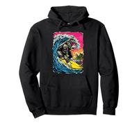 Surfing Gorilla riding Ocean Wave Surfer Animal Sunset Beach Pullover Hoodie