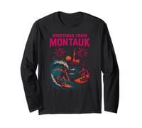 Surfing Greetings from Montauk Vintage Mens Surfs Up Long Sleeve T-Shirt
