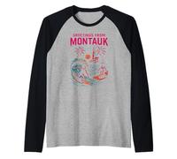 Surfing Greetings from Montauk Vintage Mens Surfs Up Raglan Baseball Tee