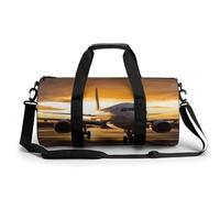 Surfing Gym Bag Small Travel Duffle Bag with Compartment Carry On Weekender Bag for Women Men, Airplane in The Evening Light, 17.7in/9in/9in