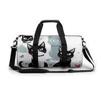 Surfing Gym Bag Small Travel Duffle Bag with Compartment Carry On Weekender Bag for Women Men, Black and White Cats, 17.7in/9in/9in