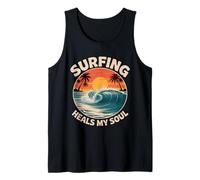 Surfing Heals My Soul Ocean Sea Waves Retro Sunset Design Tank Top