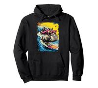 Surfing Hippopotamus riding Wave Sunset Beach Surfer Animal Pullover Hoodie