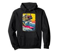 Surfing Hyena riding Ocean Wave Surfer Animal Sunset Beach Pullover Hoodie