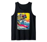 Surfing Hyena Riding Ocean Wave Surfer Animal Sunset Beach Tank Top