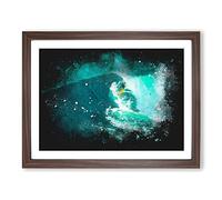 Surfing In Hawaii Paint Splash Modern Art Framed Wall Art Print, Ready to Hang Picture for Living Room Bedroom Home Office Décor, Walnut A4 (34 x 25 cm)