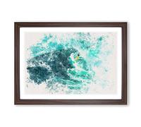 Surfing in Hawaii Watercolour Framed Print | A2 Walnut Framed Wall Art | Ready to Hang | Modern Historical Picture | Living Room Bedroom Lounge Office