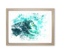 Surfing In Hawaii Watercolour Modern Framed Print | A4 Oak Framed Wall Art | Ready to Hang | Modern Historical Picture | Living Room Bedroom Lounge Office