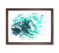 Surfing In Hawaii Watercolour Modern Framed Wall Art Print, Ready to Hang Picture for Living Room Bedroom Home Office Décor, Walnut A3 (46 x 34 cm)