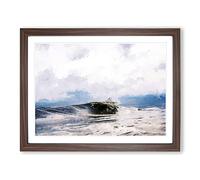 Surfing In New York In Abstract Modern Art Framed Print | A4 Walnut Framed Wall Art | Ready to Hang | Abstract Fantasy Picture | Living Room Bedroom Lounge Office