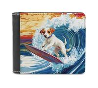 Surfing Jack Russell Dog Men's Bifold Wallet Slim Cash Card Holder Leather Purse