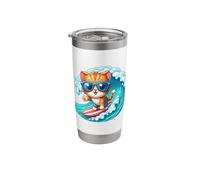 Surfing Kitten Cat Cool Fun Surfer Wave Energetic Surf Vibes Stainless Steel Insulated Tumbler