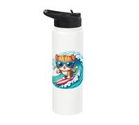 Surfing Kitten Cat Cool Fun Surfer Wave Energetic Surf Vibes Stainless Steel Insulated Water Bottle
