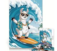 Surfing Llama Cartoon 1000 Piece Jigsaws for Teenagers Puzzle Memory Gain Relaxing Fun Design Assembly Warm Surprise (50x75cm)