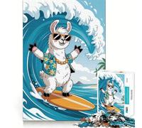 Surfing Llama Cartoon 1000 Piece Jigsaws for Teenagers Puzzle Memory Gain Relaxing Fun Design Assembly Warm Surprise (50x75cm)