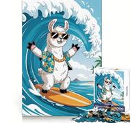 Surfing Llama Cartoon 1000 Pieces Puzzles for Teenagers Boost Recall Relaxing Fun Accurate Edge Thoughtful Gift (38x52cm)