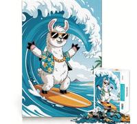 Surfing Llama Cartoon Jigsaw Puzzles for Teenagers 1000 Piece Raise Memory Leisure Time Clean Edge Lovely Present (38x26cm)