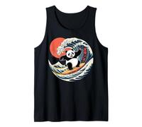 Surfing Panda Riding The Wave with Sunset Tank Top