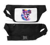 Surfing Penguin in Tropical Sunset Scene Unisex Waist Bag Black