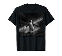 Surfing Penguin Riding Ocean Wave in Stormy Weather T-Shirt