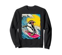 Surfing Penguin riding Ocean Wave Surfer Animal Sunset Beach Sweatshirt