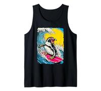 Surfing Penguin Riding Ocean Wave Surfer Animal Sunset Beach Tank Top
