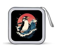 Surfing Penguins Funny CD Case 40 Capacity DVD Holder Portable Storage Disc Binder Wallet for Car Home Travel
