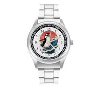Surfing Penguins Personalized Quartz Watch Stainless Steel Wrist Watches with Arabic Numerals for Men Women