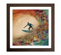 Surfing Precisionism Framed Print | 18x18 Inch Walnut Framed Wall Art | Ready to Hang | Modern Nature Picture | Living Room Bedroom Lounge Office