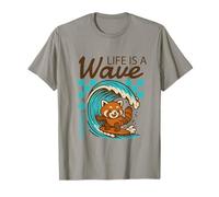 Surfing Red Panda Ocean Wave Retro Checkerboard Graphic T-Shirt