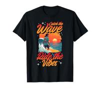 Surfing Retro Surfboarding Catch The Wave Ride The Vibes T-Shirt