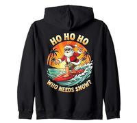 Surfing Santa Ho Ho Ho Holiday Hawaii Christmas Beach Fun Zip Hoodie