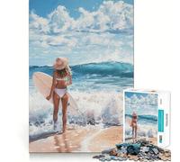Surfing Seaside Joy 1000 Piece Jigsaws for Adults Puzzle Intellect Toy Relaxing Fun Quality Cut Fine Art Piece (38x52cm)
