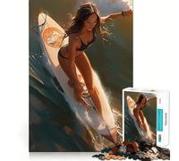 Surfing Sexy Women Teenagers 1000 Piece Jigsaw Puzzle Memory Gain Light Relax Design Assembly Wall Art Decor (38x26cm)