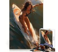 Surfing Sexy Women Teenagers 1000 Piece Jigsaw Puzzle Memory Gain Light Relax Design Assembly Wall Art Decor (38x26cm)
