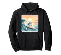 Surfing Sheep In Vest On Wave At Sunset. Sea Tranquil Pullover Hoodie