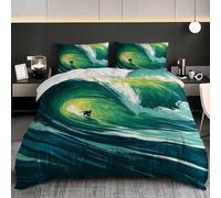 Surfing Silhouette King Size Duvet Cover Sets Artistic Waves Bedding Set 3D Print Soft Microfiber Quilt Covers 230x220 cm with Zipper Closure and 2 Pillowcases 50x75 cm for Adults L.1929