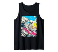 Surfing Skeleton Gothic Surfer Riding Wave Sunset Summerween Tank Top