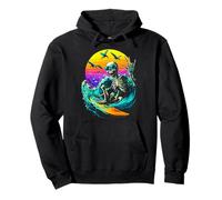 Surfing Skeleton Surfer with Seagulls Sunset Summerween Pullover Hoodie