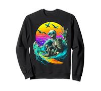 Surfing Skeleton Surfer with Seagulls Sunset Summerween Sweatshirt